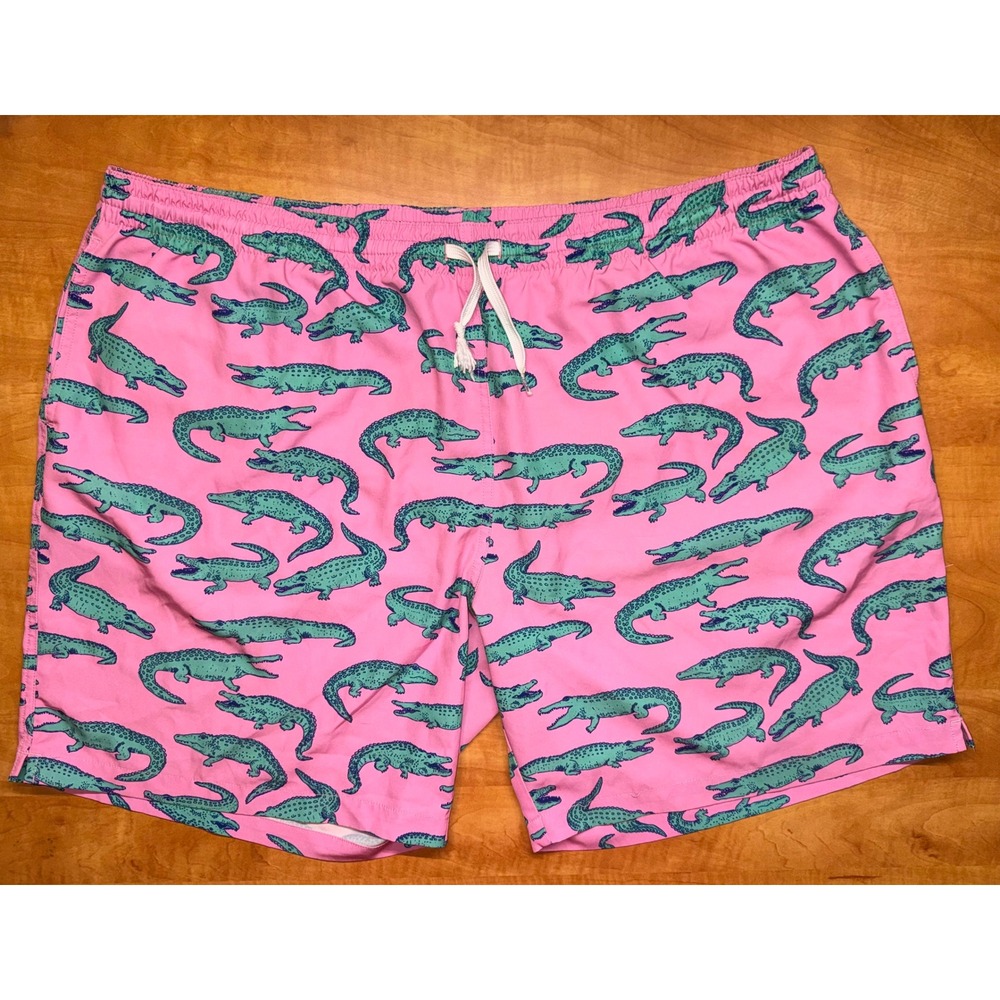 Chubbies Mens Pink Alligator Print Swim Trunks 3XL 7 Inch‎ Inseam Mesh Lined